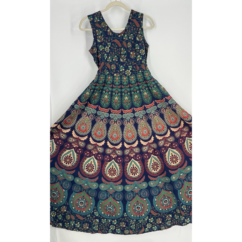 Boho Women Size Small Sleeveless Maxi Dress Jaipuri Mandala Autumn Fall Colors